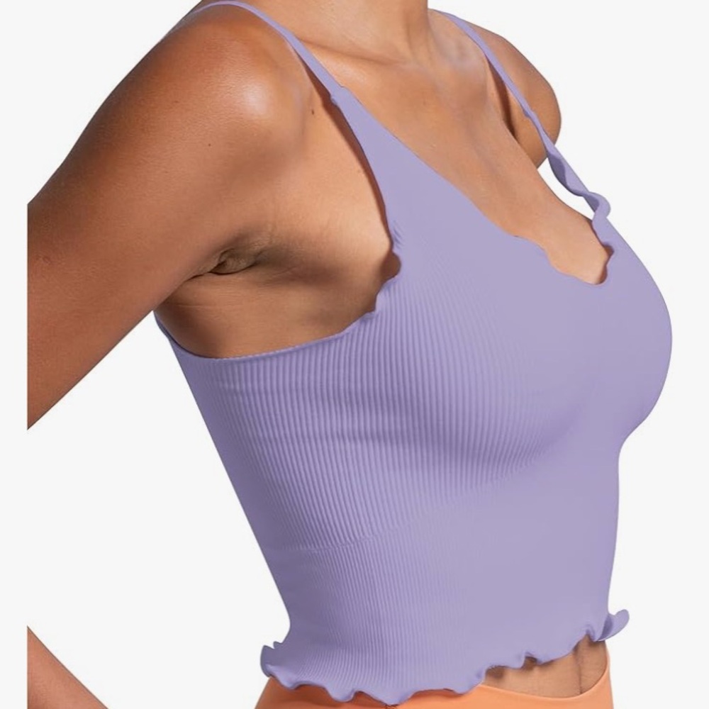 Lavender Ribbed Crop Tank Top with lettuce edge, size L/XL Sunzel brand. New!